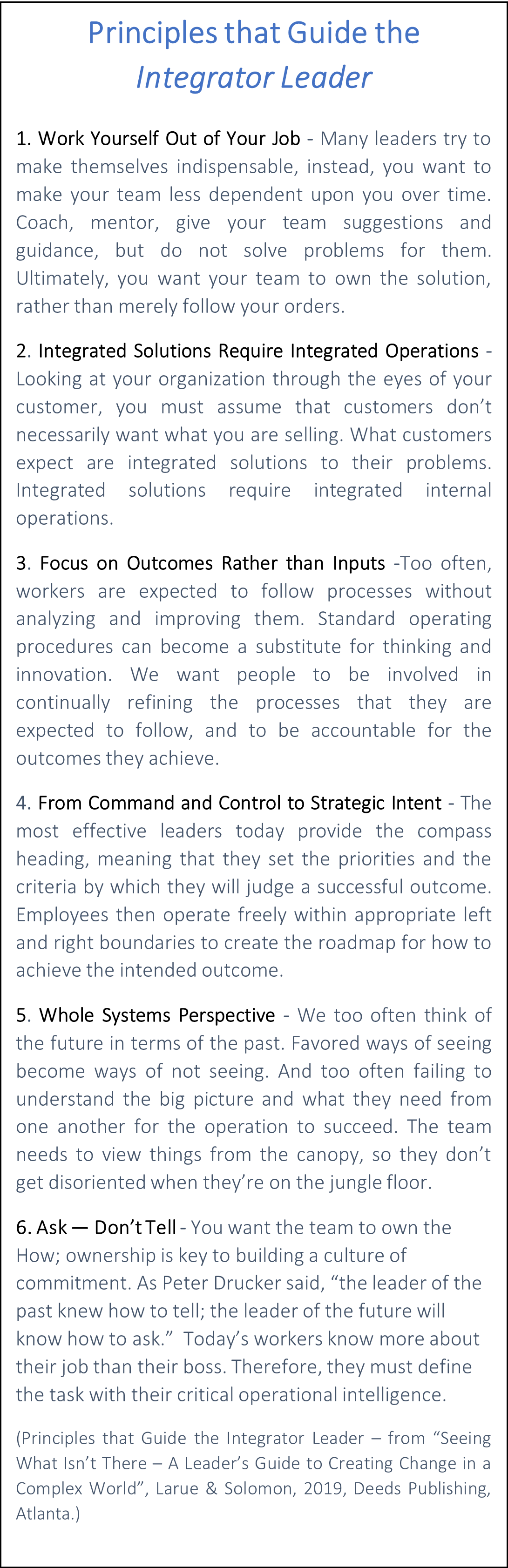 The principles that guide the integrator leader and defining the adaption gap.