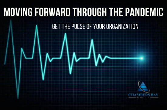 Heartbeat EKG photo with title of blog post "Moving Forward through the pandemic: get the pulse of your organization."