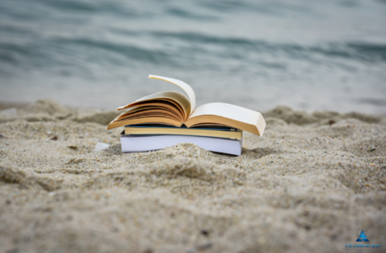 Books on a beach